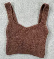 By Together Brown V-Neck Cropped Tank Top Size Small Textured Knobby Sleeveless