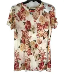 Polly & Esther Sheer White Floral Short Sleeve‎ Layering Summer Top Size MD