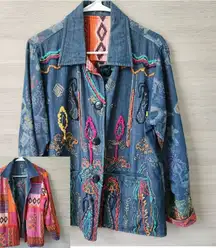 Flashback Art to Wear REVERSIBLE Colorful Floral Festival Jacket Boho Patchwork