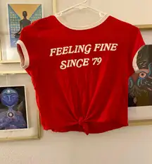 Forever 21 Red And White Tied Crop “Feeling Fine Since ‘79”