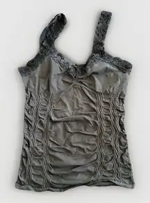 Yahada‎ Babydoll Lace Trim Cami Size Medium Fitted Ribbed Stretch Y2K Whimsigoth