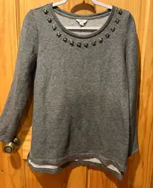 Crown & Ivy women's jewel embellished sweatshirt/tunic grey.