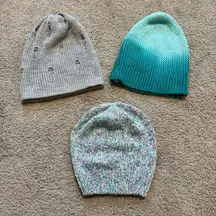 Bundle of 3 American Eagle knit beanies, gray, teal, multicolor