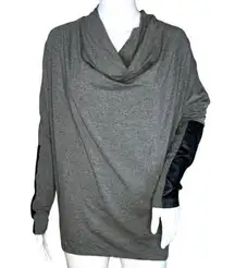 Wyatt Collection Top Womens Small Gray Black Vegan Leather Accents Cowl Neck