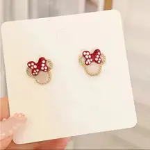 Disney Minnie Mouse Earrings NWT • Red Bow Studs • Pearl & Cubic Zirconia Accent