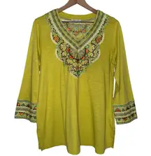 Boho Forest‎ Fairy Preppy Embroidered Three Quarter Sleeve Blouse