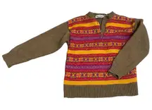 Vintage Claude Vernet Sweater Womens Size L Red Tan Green Fair Isle Wool