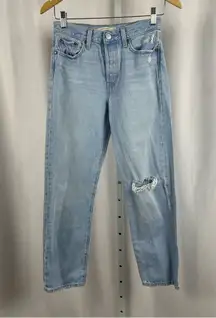 Levi's 26 Wedgie Straight Leg High Waist Button Fly Jeans Distressed Light Wash