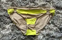 DKNY Womens Size Small S Bikini Bottom Neon Green Brown Y2K Vintage 90s Retro
