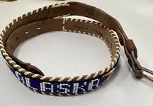 Vintage Beaded Leather Belt SW Wamph Alaska Western Brown Leather Belt Size 28