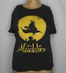 Disney  Aladdin Distressed T Shirt Silhouette Grey Magic Carpet Ride Jasmine