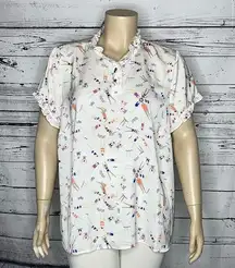 ModCloth Size 4X Synchronized Swimming Beach Pool Party Ruffle Henley Blouse Top