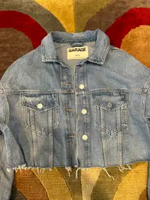 Denim Jean Jacket Cropped Frayed Size Large