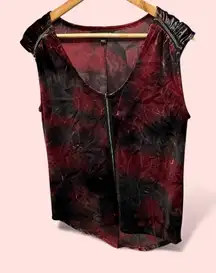 Cute burgundy black crushed velvet stretchy mesh metallic trim top Y2K oversized