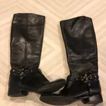 Tory Burch Tall Black Leather Boots w Silver Hardware - Size 6