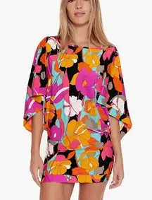 Trina Turk Gemini Floral Print Cover Up Tunic Dress Drape Sleeve Swim Top