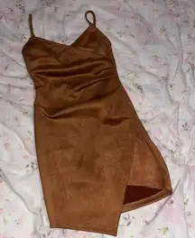 Brown tan taupe suede short dress 
