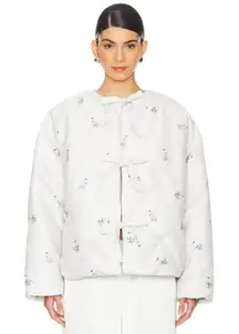 Sleeper Ukiyo Tie Front Puffer Jacket Flower Print Womens Size XS