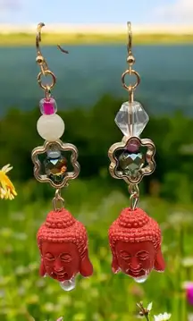 Artisan Red Buddha Holiday Season Earrings