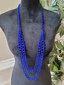 Women's Royal's Deep Blue Velvet Chain Necklace Long Layered Statement Jewelry