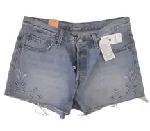 Levi's 501 Denim Shorts  Distressed Blue Frayed Hems Button Fly Womens 32 Floral