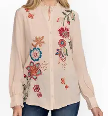 Johnny Was heavily embroidered silk RUFFLE COLLAR BLOUSE NWT
