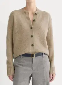 Everlane The Crew Cardigan in Alpaca in Dark Heathered Camel, Size Small
