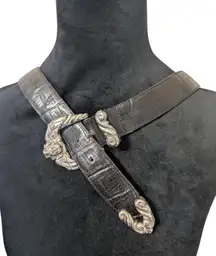 Brighton Vintage '98 Black Croc Embossed Leather Belt Western Buckle Y2K