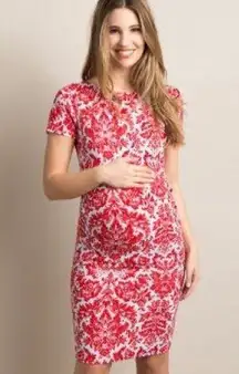 Paisley Midi Dress Rouched Red Size Small