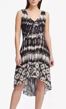 DKNY Printed Crinkle Chiffon Double-V High-Low Dress NWT Size 4