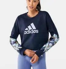 Adidas X Farm Rio Cropped Floral Fleece Logo Sweatshirt‎ Loose Size medium Navy