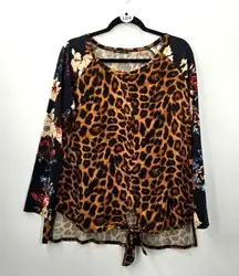 104. Sweet Claire Black Animal Print Floral Long Sleeve Top Large