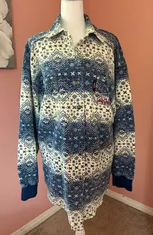 Vintage B.U.M. snowflake pattern grunge oversized button down fleece sweater M