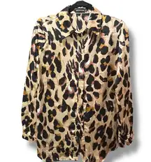 PrettyLittleThing Blouse Size S Beige Black Leopard Print