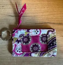 Vera Bradley‎ Zip ID Case Key Ring Wallet Floral Pink White Green i