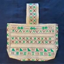 Vintage Jute market Tote Single strap Bag! Burlap fabric with embroidery.