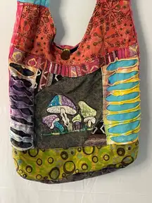 Boho Hobo Bag Mushroom Patchwork Shoulder Bag Hippie Colorful‎ Cotton