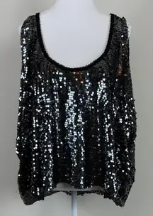 Free People Black Sequin Open Back Flowy Blouse Size Medium