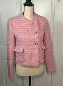 Anthropologie Maeve Pink Tweed Jacket Blazer Size 2 Y2K Preppy Office Pearls‎