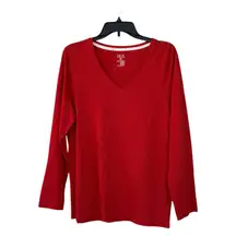 NWT Hue Women's Solid V-Neck Long-Sleeve Pajama Top Red Size Large Cotton Modal