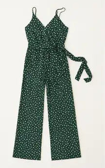 Kaileigh Green‎ Floral Wide Leg Jumpsuit L Adjustable Straps Belted Boho