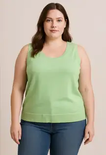 Talbots Knit Tank Vest 1X Green Sleeveless Sweater Top Cottagecore Coquette