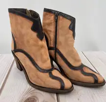 Free People Winding Road Ankle Boots Brown & Black Leather Western Anthropologie