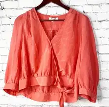 | Tops | Madewell Silk Sash Tie Front Wrap Coral Crop Top