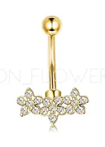 18k Gold Plated Surgical Steel Triple Flower CZ Rook Barbell Earring 16g
