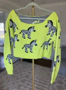 Nasty Gal Zebra Cropped Knit Sweater Neon Green Y2K Unique Bold Statement Funky