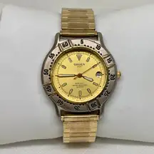 Vintage Gruen sport since 1874 date watch gold tone 37mm rotating bezel running