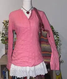 Tommy Hilfiger 2000s girl next door style pink long sleeve polo shirt
