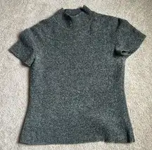 Grey Merino Wool Blend Mock Turtleneck Short Sleeved Sweater   Size M