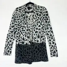 Magaschoni Cashmere Leopard Open Front Cardigan Size Small Quiet Luxury Pockets